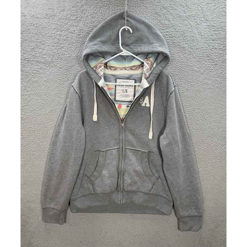 Vintage Aeropostale Sweatshirt Adult Large Gray Hoodie Grunge Skater Y2K Heavy